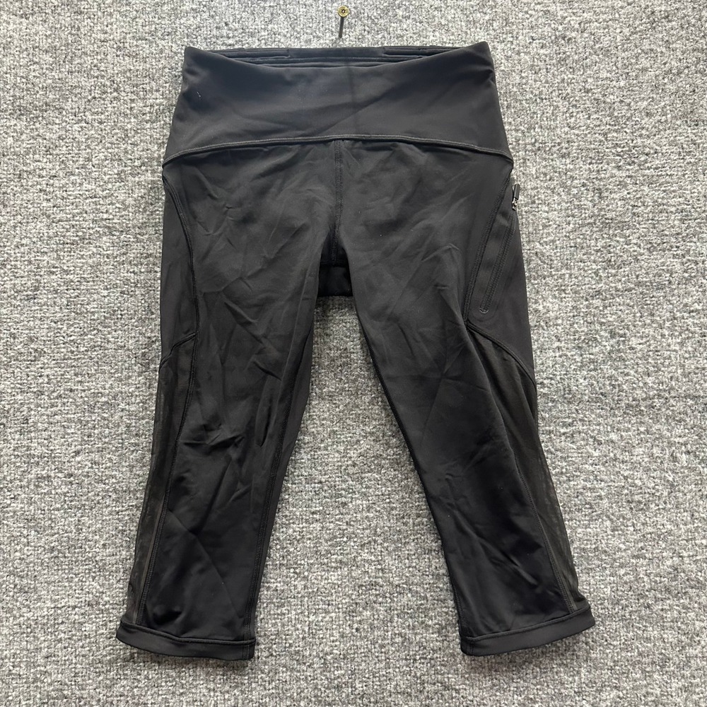 Lululemon Leggings Womens Size 4 Black Cropped Mesh Panel Athletic Yoga Gym